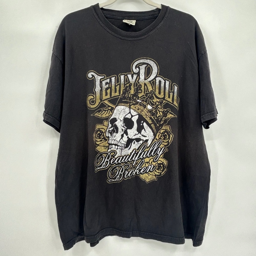 Jelly Roll Skull Roses Beautifully Broken Graphic T Shirt Mens XL Comfort Colors